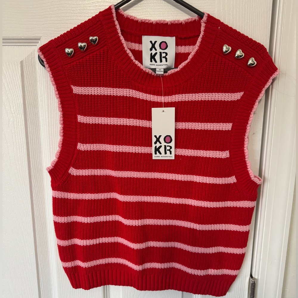 XOKR Red and Pink Striped Women's Top